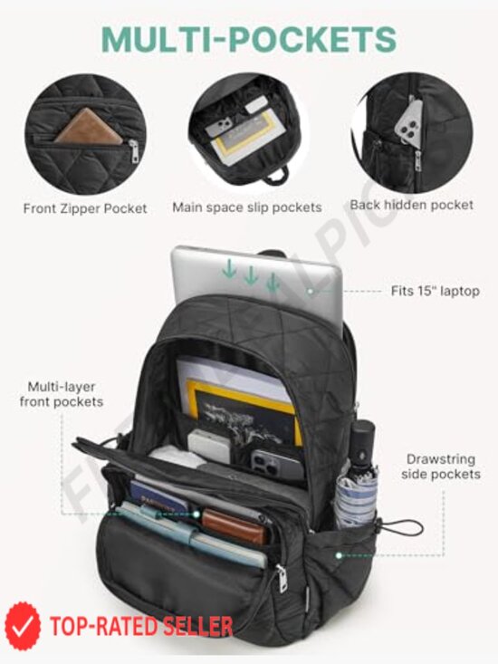 Quilted Puffer Backpack for Women Travel Laptop Daypack Anti-theft Locking main image 5